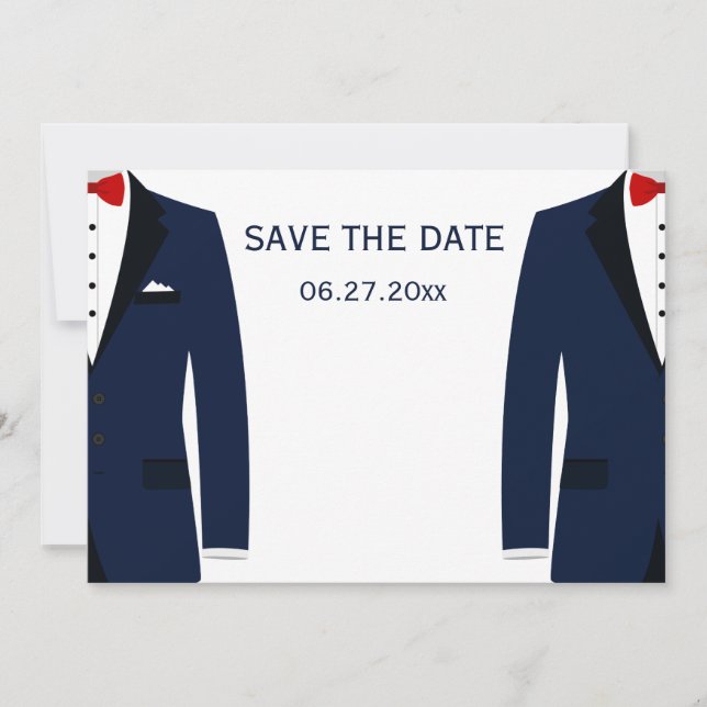 Reserve A Data Salvando as Datas do Casamento Gay Azul e Branco (Frente)