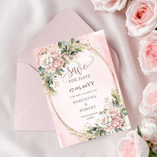 Reserve A Data Salvar a Data Boho Moderno Rosa Blush Verde