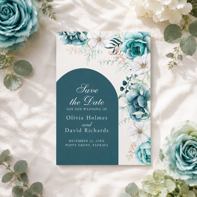 Reserve A Data Salvar a Data Botânico Verde | Estilo Boho (Teal Botanical Save the Date | Boho Style)