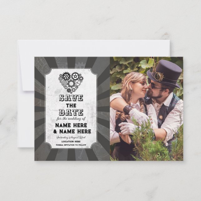 Reserve A Data Salvar a Data Casamento Corações Foto Steampunk (Frente)