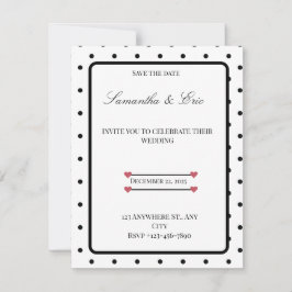 Reserve A Data Salvar a data Casamento de bolinhas preto e branco