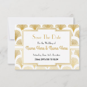 Reserve A Data Salvar a Data da Festa de Casamento Anos 20 Dourad