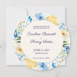 Reserve A Data Salvar a Data de Casamento Botânico Azul e Amarelo