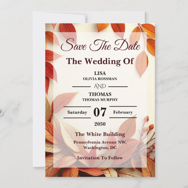 Reserve A Data Salvar a Data de Casamento Botânico Oliva Ferrugem (Frente)