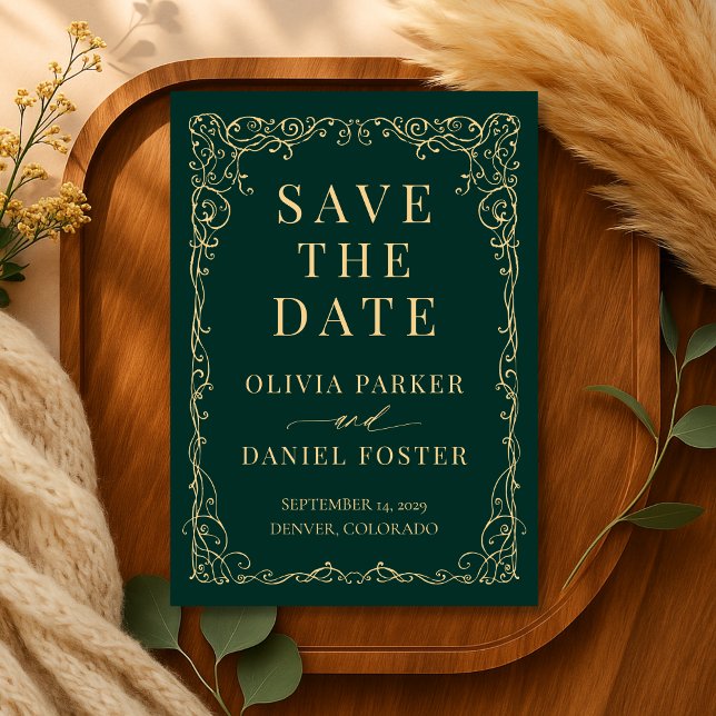 Reserve A Data Salvar a Data de Casamento em Ouro Verde Esmeralda (Criador carregado)