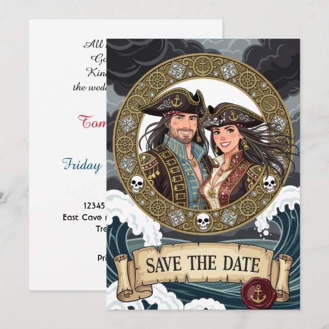 Reserve A Data Salvar a Data Deslumbrante Casamento Pirata (Frente/Verso)