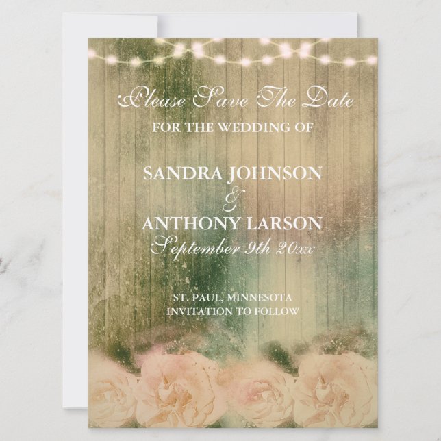 Reserve A Data Salvar a Data do Casamento Rosa Rústica (Frente)