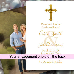 Reserve A Data Salvar a data Dourada Cross Wedding Rings 2 Foto