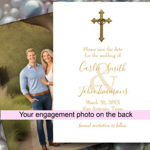 Reserve A Data Salvar a data Dourada Cross Wedding Rings 4 Foto
