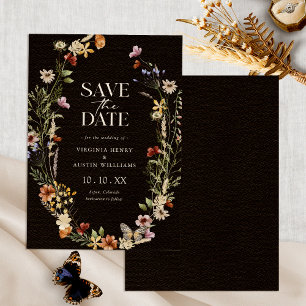 Reserve A Data Salvar a Data Floral Boho Preto