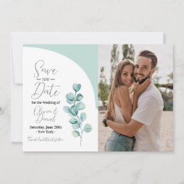Reserve A Data Salvar a Data Folhas de Eucalipto Casamento Foto