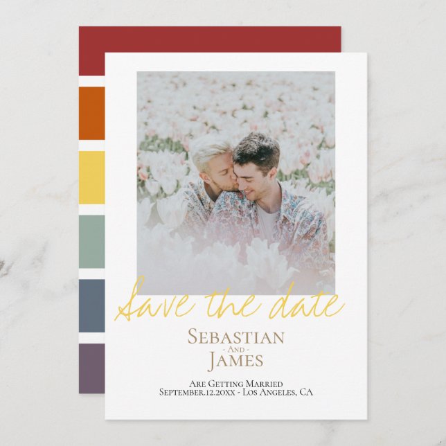 Reserve A Data Salvar a data Foto Personalizada do Arco-Íris LGBT (Frente/Verso)