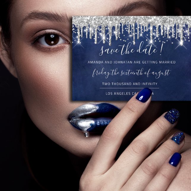 Reserve A Data Salvar a Data Papel Kraft Cinza Prateado Gotejamen (Save The Date Paper Kraft Silver Gray Drip Navy)