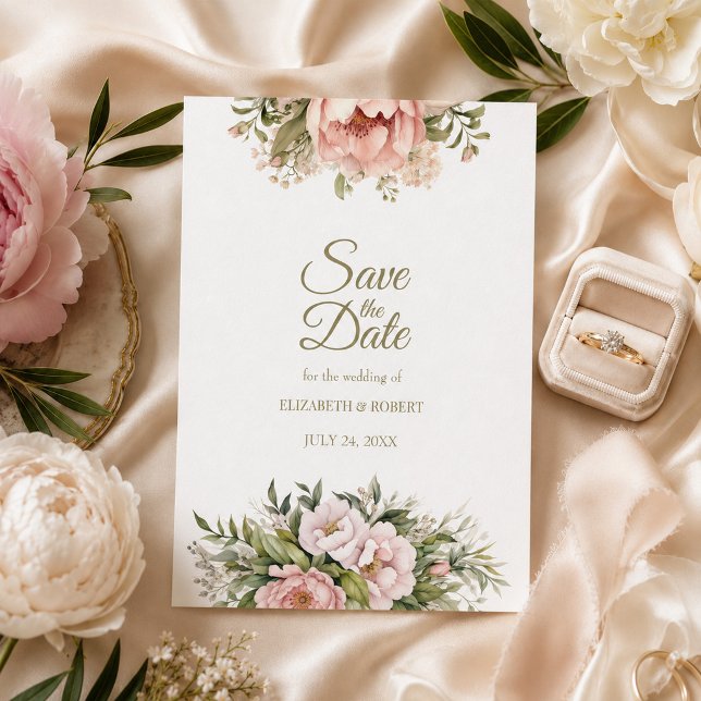 Reserve A Data Salvar a Data Rosa e Peônia Marfim (Blush & Ivory Peony Save the Date)