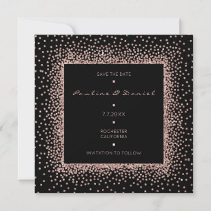 Reserve A Data Salvar a Data Rose Gold Preto Brilho Monograma Lux