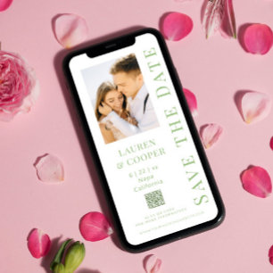 Reserve A Data Salvar a Data Sage Verde Código QR Casamento Moder