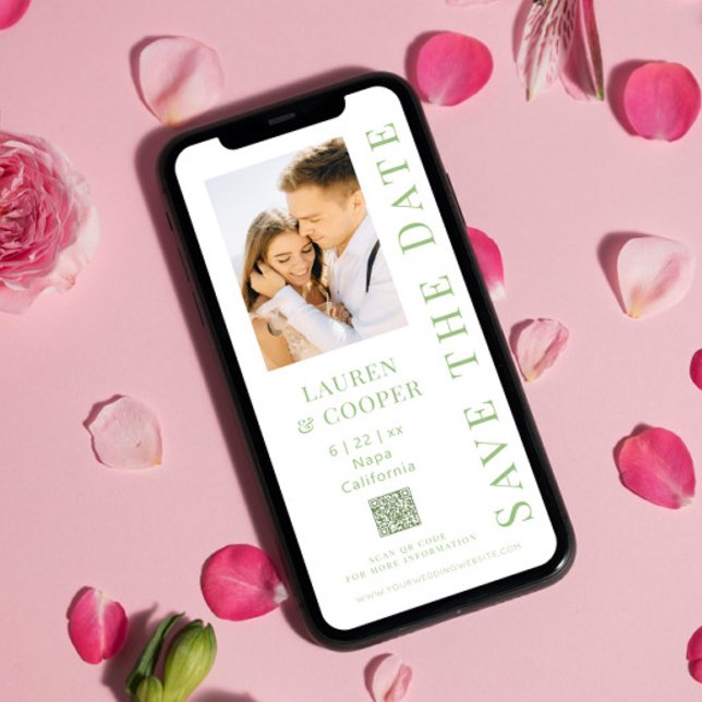 Reserve A Data Salvar a Data Sage Verde Código QR Casamento Moder (Criador carregado)