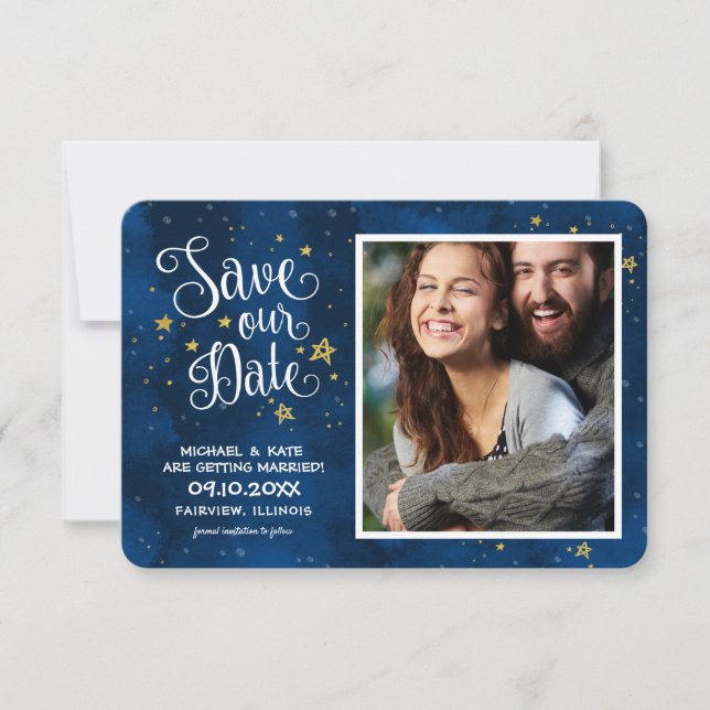 Reserve A Data Salvar A Data Starry Night Dourado Marinho Waterco (Frente)