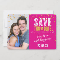 SALVAR A DATE dourado confetti fuschia cor-de-rosa