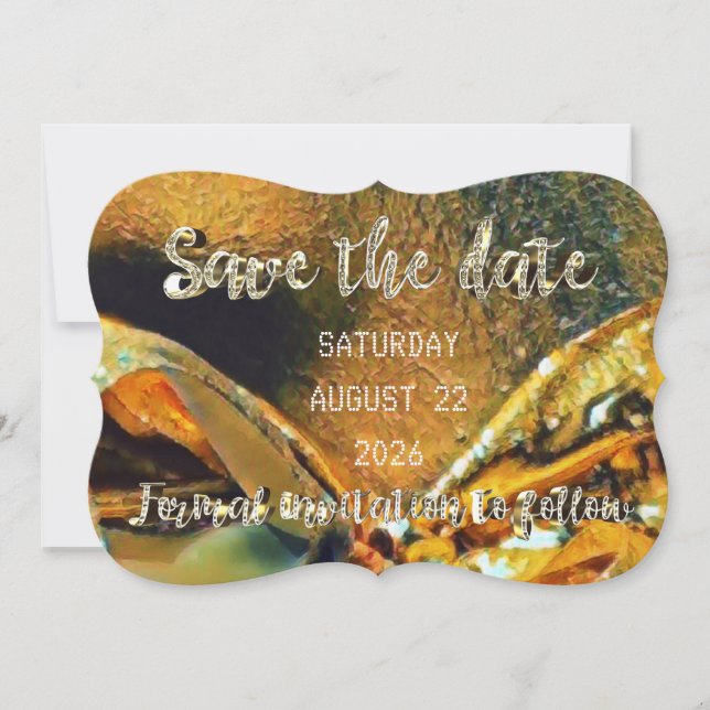 Reserve A Data Salvar a Festa de casamento de Script Dourado da F (Frente)