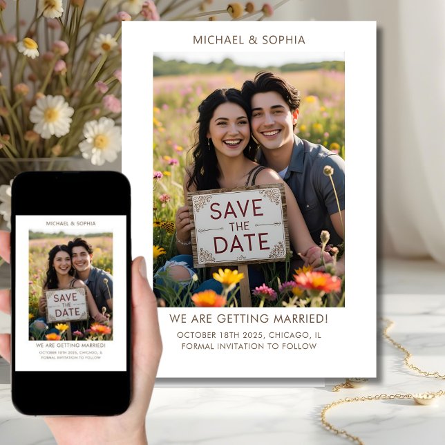 Reserve A Data Salvar data casual com foto e texto de noivado (Criador carregado)