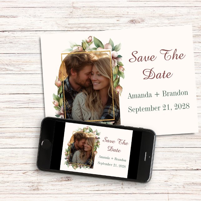 Reserve A Data Salvar Data de Noivado Arco Floral Boho Foto (Save The Date Boho Floral Arch Photo Card + Digital Download)