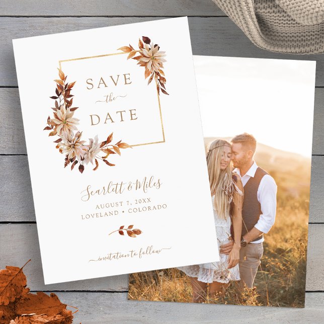 Reserve A Data Salvar Data de Outono (Modern Fall Leaves Photo Save The Date Invitation by Painted Paperie
)