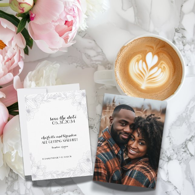 Reserve A Data Salvar Data do Casamento com Foto Floral Minimalis (Criador carregado)