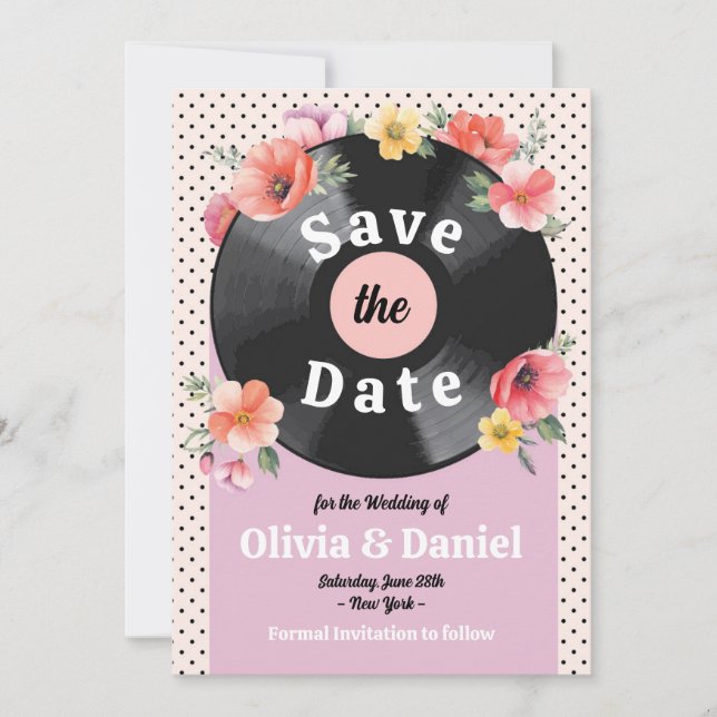 Reserve A Data Salvar Data Música Disco Casamento Floral Anos 50  (Frente)