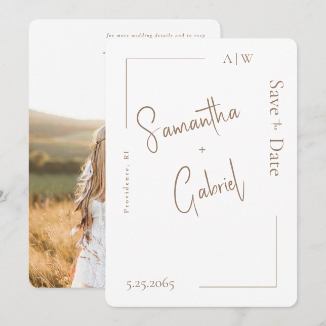 Reserve A Data Salvar data para casamento com foto contemporânea  (Frente/Verso)