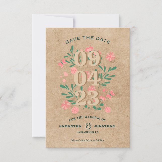 Reserve A Data Salvar data rústico com foto de casamento único (Frente)