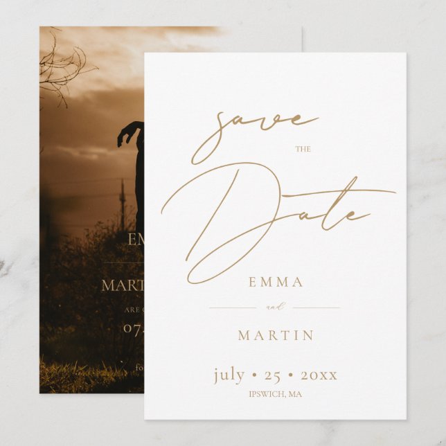Reserve A Data Salvar foto de casamento com letra dourada elegant (Frente/Verso)