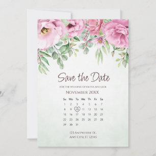 Reserve A Data Salvar o Calendário Verde de Casamento Floral