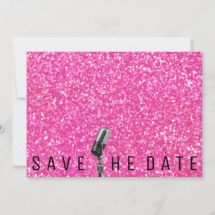 Reserve A Data Salvar O Microfone Glitter Rosa Brilhante Com Data