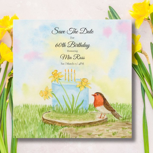 Reserve A Data Salve A Data 60º Aniversário Bolo Robin Daffodil (Criador carregado)