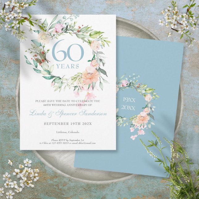 Reserve A Data Salve a Data 60º Aniversário Rosas Grinalda (Save the Date 60th Anniversary Roses Garland)