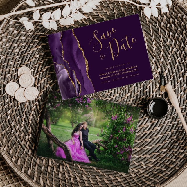 Reserve A Data Salve a Data Ágata Roxo Dourado Ameixa (Criador carregado)