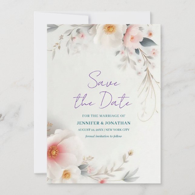Reserve A Data Salve A Data Aquarela Floral Roteiro Manuscrito (Frente)