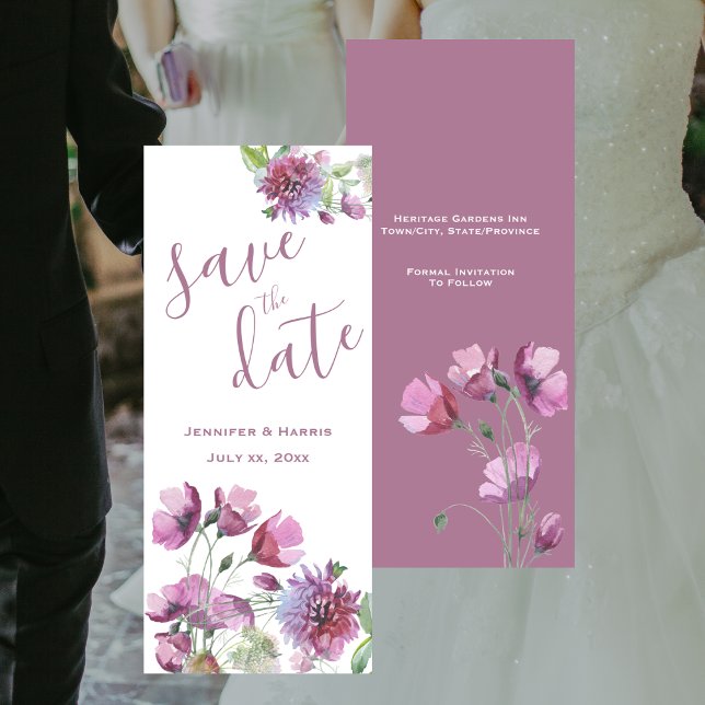 Reserve A Data Salve a Data Aquarela Floral Roxo (Save The Date Watercolor Purple Floral)