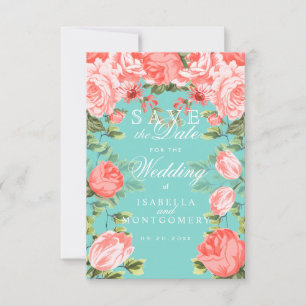 Reserve A Data Salve a Data Azul-turquesa e Floral Coral Botânico
