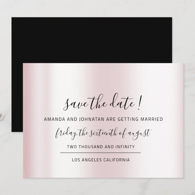 Reserve A Data Salve a Data Black Minimalismo Rosa Pastel (Frente/Verso)