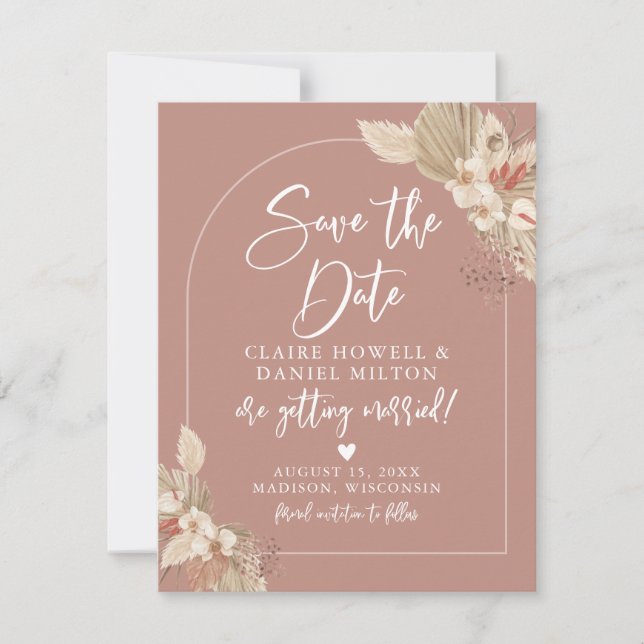 Reserve A Data Salve a Data Boho Grama Pampas Terracota Rosa (Frente)