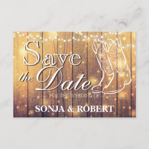 Reserve A Data Salve a data - botas de cowboy, madeira com luzes