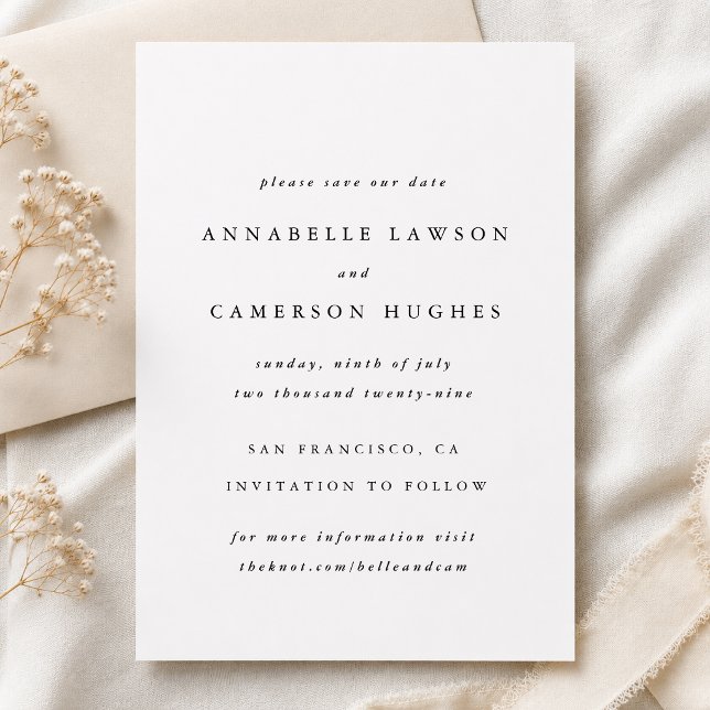 Reserve A Data Salve a Data | Casamento Minimal Simples Elegante (Classic wedding announcement cards with timeless serif styling and your custom event details)
