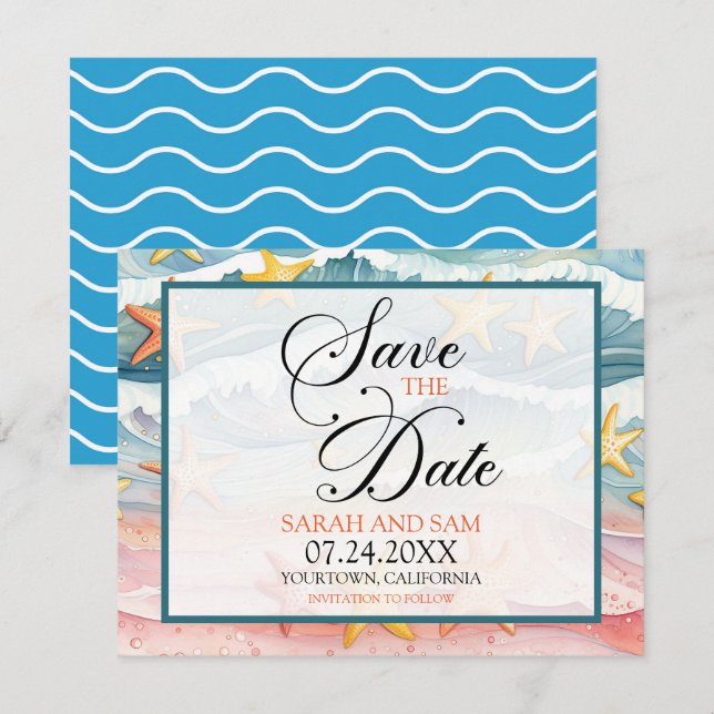 Reserve A Data Salve a Data Casamento na Praia ou Destino (Frente/Verso)