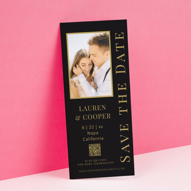 Reserve A Data Salve A Data Código QR Preto Dourado Casamento Mod (Criador carregado)