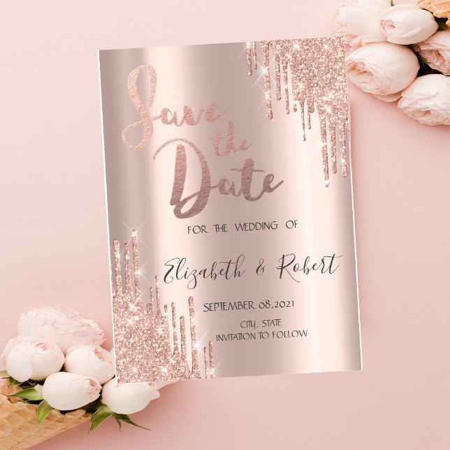 Reserve A Data Salve a Data com Brilho em Dourado Rosa Luxo (Criador carregado)