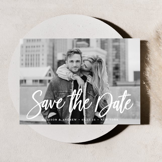 Reserve A Data Salve a Data com Foto em Script Branco Elegante (Criador carregado)