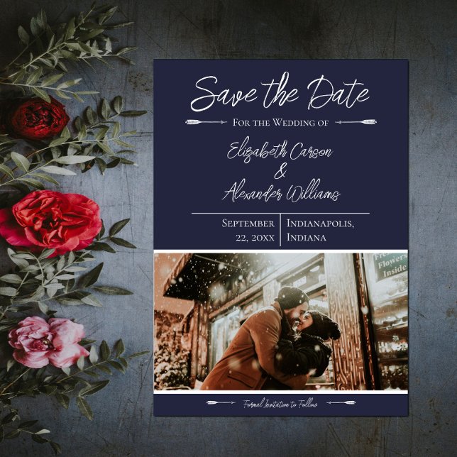 Reserve A Data Salve a Data com Foto Moderna | Azul-Navy (Modern Photo Save the Date - Navy)