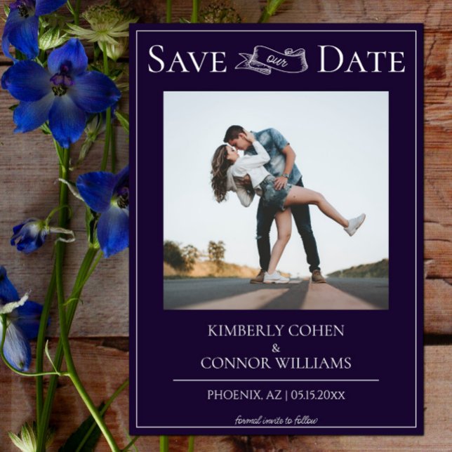 Reserve A Data Salve a Data com Foto Moderna Roxa (Purple Modern Photo Save the Date)